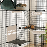 PawHut Customisable Cat Playhouse with Four Tiers, Ramps & Hammock – DIY Cat Enclosure for Up to Three Cats, Black