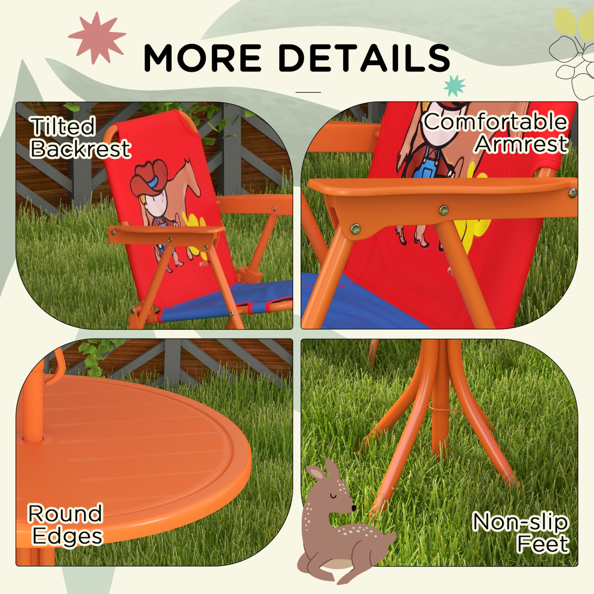Outsunny Kids Bistro Table and Chair Set with Cowboy Theme, Adjustable Parasol – Outdoor Play Set