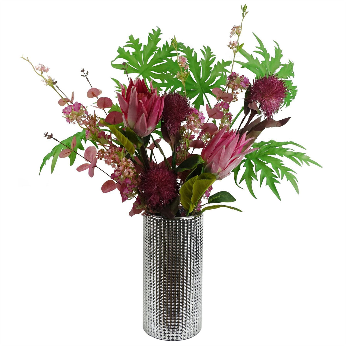 Leaf Protea Sugarbush Artificial Flower Stem with Silk Petals and Wired Stem – 65cm Home Decor, Pink