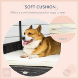 PawHut Wicker Dog House with Soft Cushion – Raised Rattan Pet Bed & Cat Basket for Small and Medium Dogs, Cream