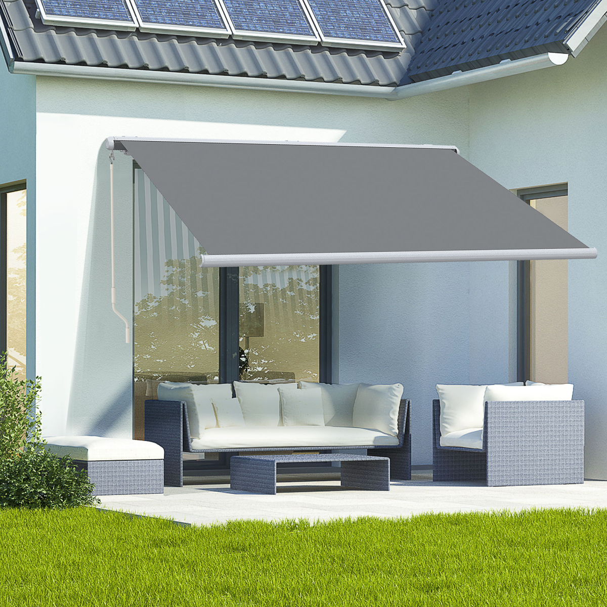 Outsunny 4x3m Full Cassette Retractable Awning with Electric Remote Control & LED Lights – Patio Sun Shade