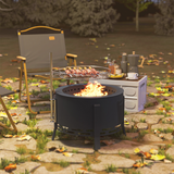 Outsunny Portable Fire Pit with Grill Grate and Poker, 58cm Round Steel Firepit – Garden BBQ Pit, Black
