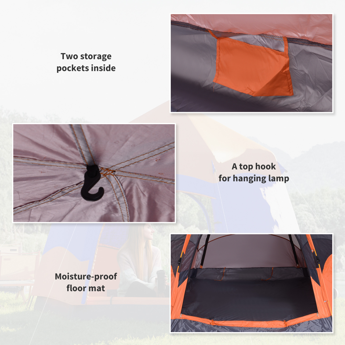 Outsunny 4 Person Pop Up Hexagon Tent with Mesh Windows – Portable Family Camping & Festival Shelter