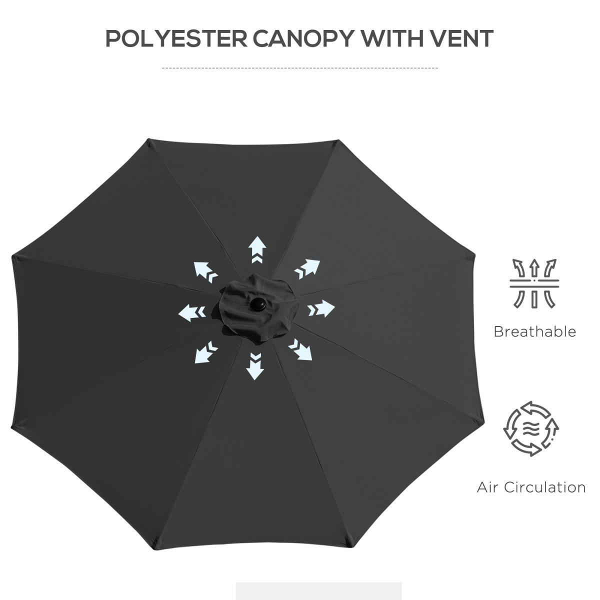 Outsunny 3m Patio Parasol with Push-Button Tilt & Crank Handle, Vented Canopy, Steel Frame – Black