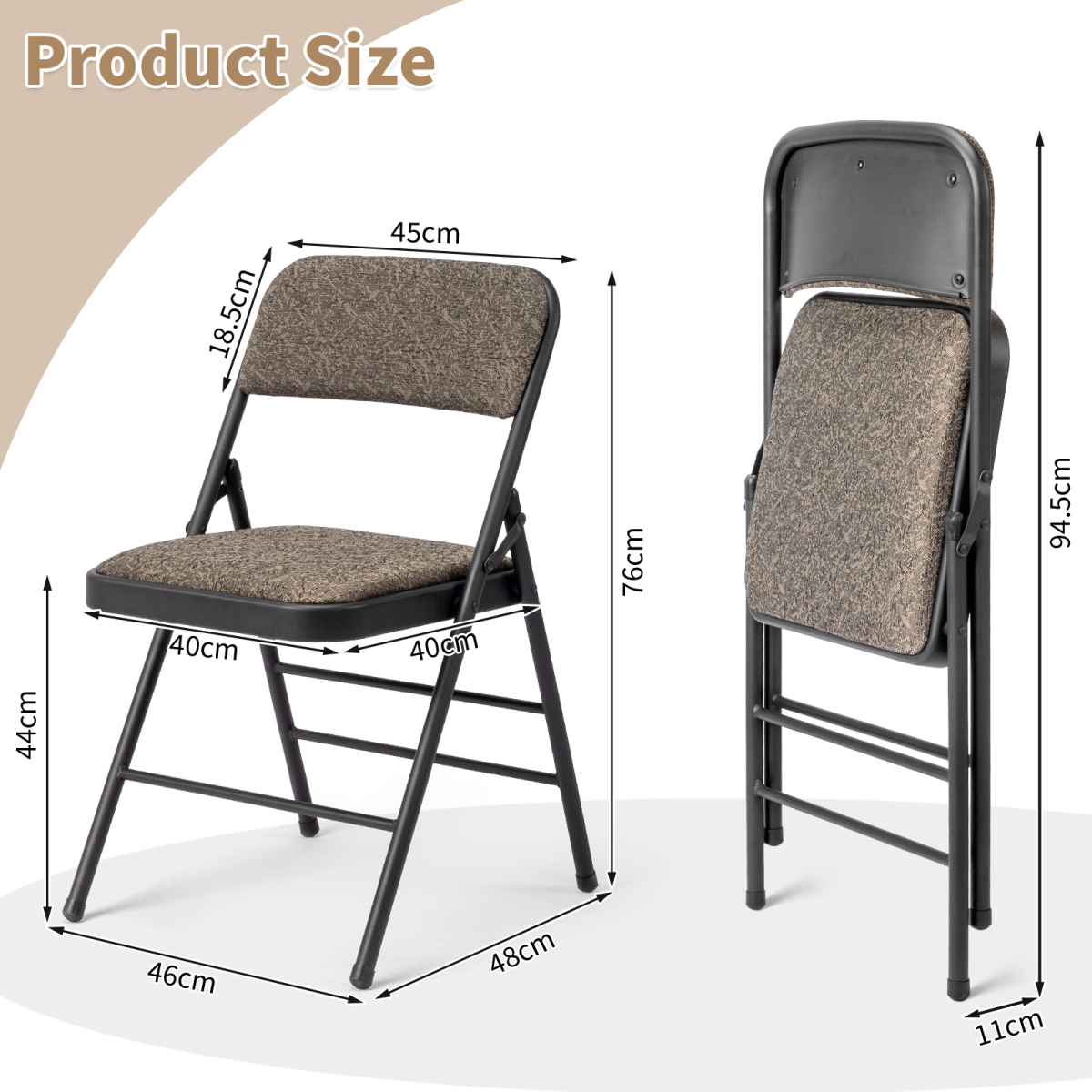 2 Black Patterned Padded Folding Chairs with Soft Seat and Frosted Iron Frame – Conference and Event Seating