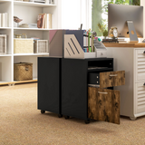 HOMCOM 60cm Mobile Storage Cabinet with Drawers, Open Shelf and Lockable Wheels – Home Office, Rustic Brown