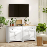 Kitchen Sideboard Storage Cabinet with Drawer & Adjustable Shelves – Freestanding Cupboard, White and Oak