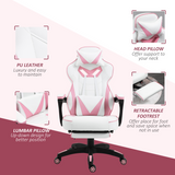 Vinsetto Reclining Racing Gaming Chair with Footrest & 170° Recline – Ergonomic Office Chair, Pink