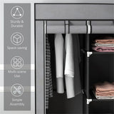 Chester Portable Wardrobe with 2 Hanging Rods, 5 Shelves & 3 Fabric Drawers – Steel Frame Clothes Storage