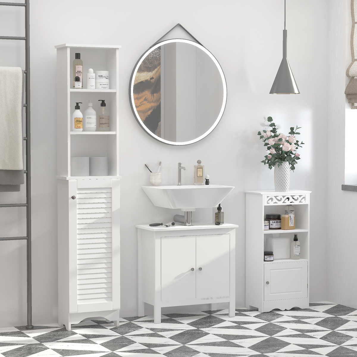 HOMCOM 6-Tier Tall Bathroom Storage Cabinet with Shutter Door – Slim Narrow Unit, White