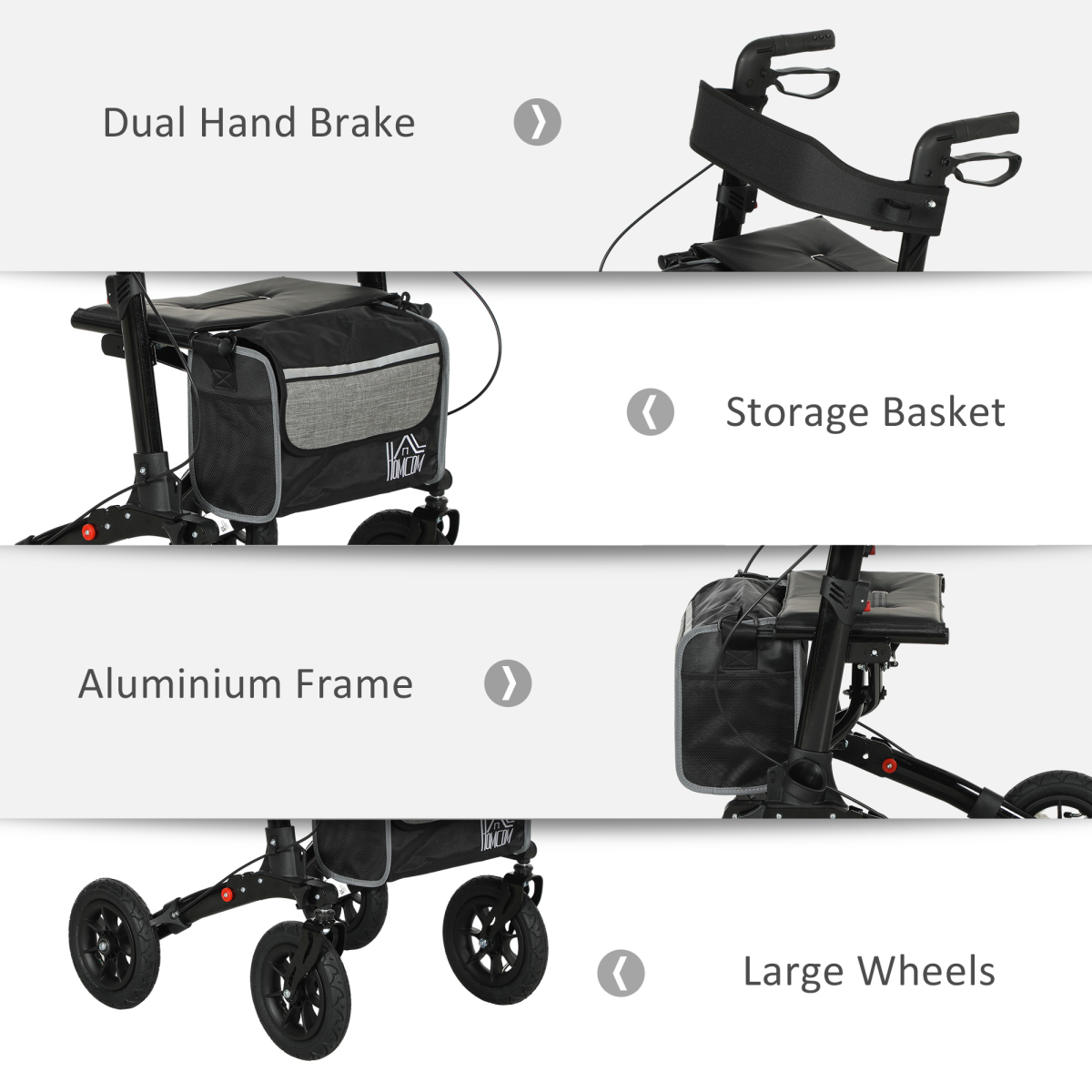 HOMCOM Rollator Walker with Padded Seat, Backrest & All-Terrain Wheels – Folding Mobility Aid with Storage Bag