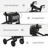 HOMCOM Rollator Walker with Padded Seat, Backrest & All-Terrain Wheels – Folding Mobility Aid with Storage Bag