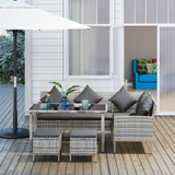 Outsunny 5-Piece Rattan Corner Sofa Dining Set with Glass Table and Footstools – Garden Furniture, Dark Grey