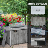 Outsunny 50,000 BTU Propane Gas Fire Pit Table with Waterproof Cover and Glass Screen, Wood-Effect Grey