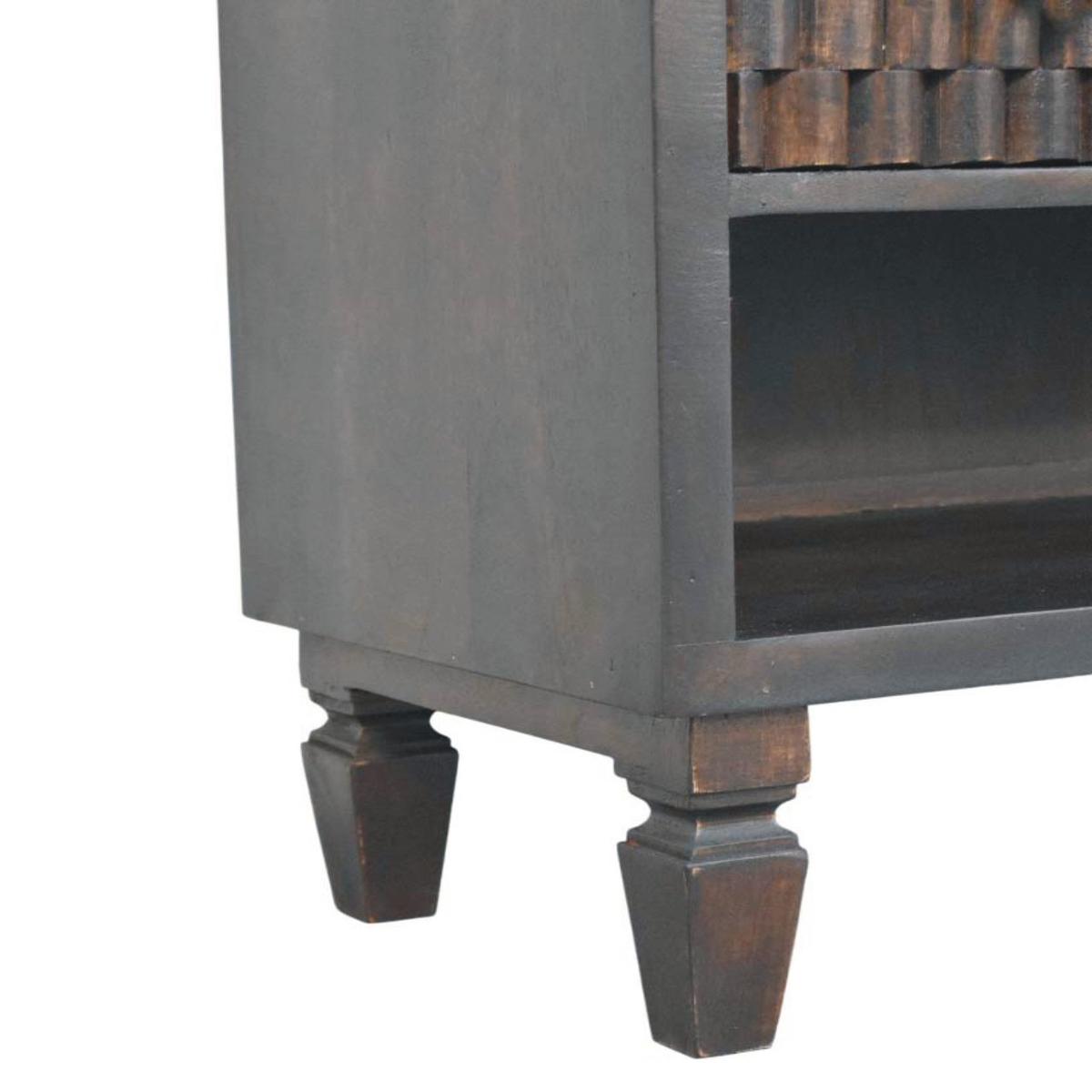 Artisan Furniture Cadiz Carved Solid Mango Wood Shoe Storage Bench – 2 Drawers & 1 Shelf, Dark Brown