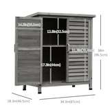 Wooden Garden Storage Shed with 2 Shelves, Slatted Doors & Asphalt Roof – Fir Wood Outdoor Tool Cabinet, Grey