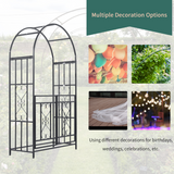 Outsunny Metal Garden Arch with Double Gate – Climbing Plant Arbour with Reinforced Frame, Dark Grey