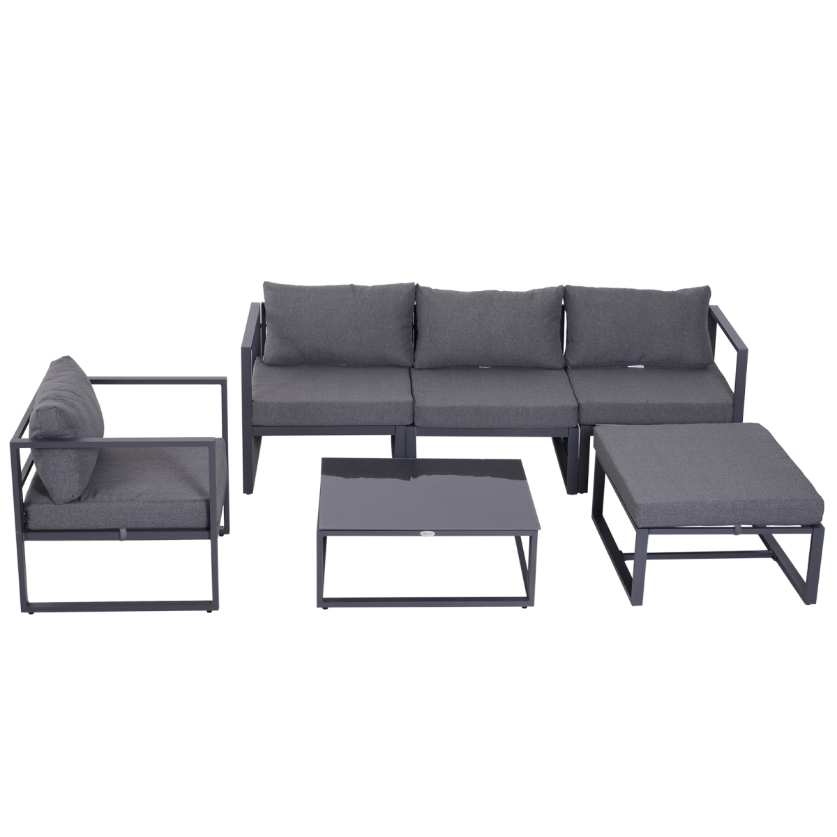 Outsunny 6-Piece Aluminium Garden Sectional Sofa Set with Cushions, Glass Coffee Table & Footstool – Patio Furniture
