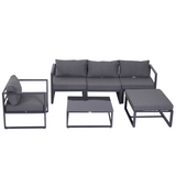 Outsunny 6-Piece Aluminium Garden Sectional Sofa Set with Cushions, Glass Coffee Table & Footstool – Patio Furniture