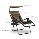 Outsunny Zero Gravity Lounger Chair with Canopy, Cup Holder Tray & Reclining Backrest – Patio Chair, Brown