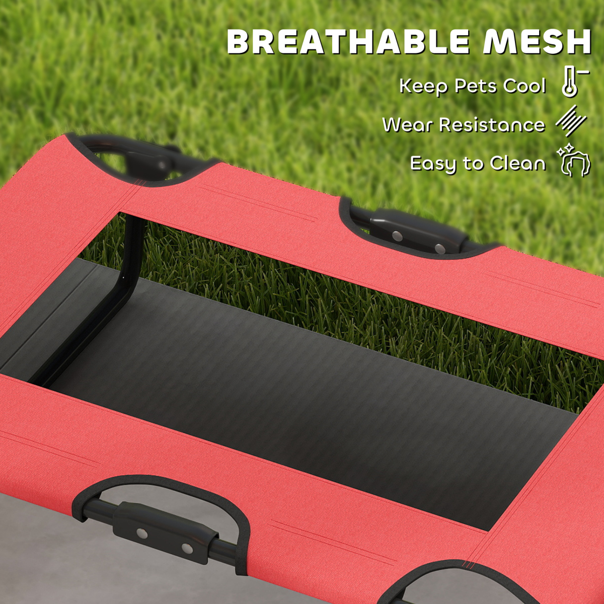 Foldable Elevated Dog Bed with Breathable Texteline Mesh & Steel Frame – Raised Pet Bed for Small to Medium Dogs, Red