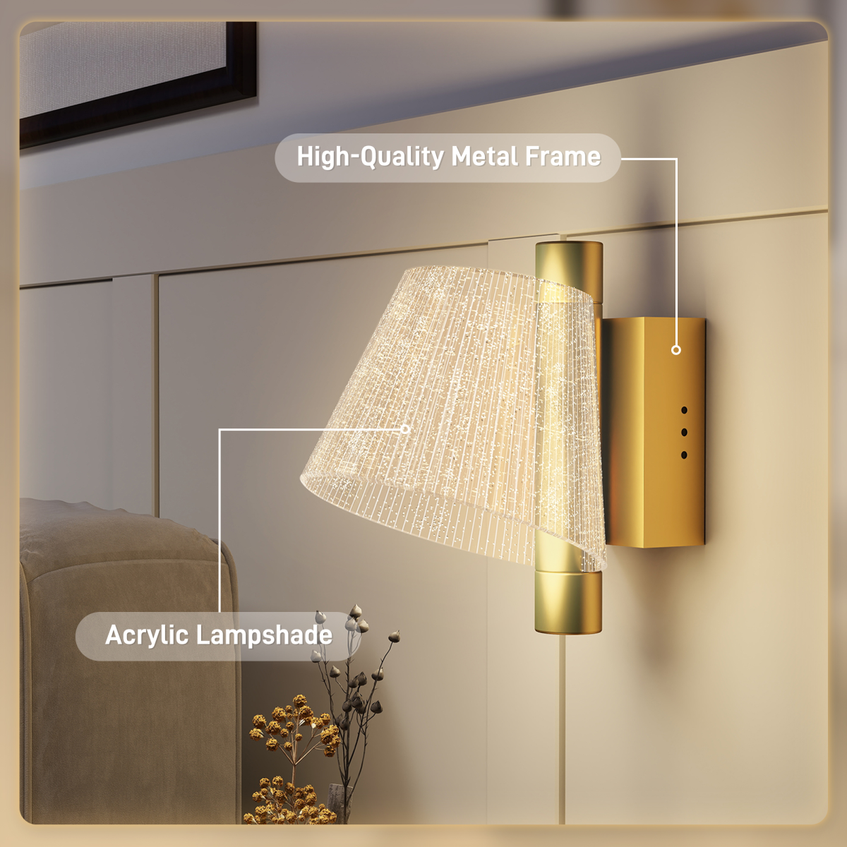 Modern Gold LED Outdoor Wall Lights, Set of 2 – Waterproof IP65 Sconces with 3 Colour Temperatures