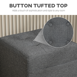 HOMCOM Small Square Footstool Ottoman with Padded Button-Tufted Seat and Side Pocket – Living Room, Grey