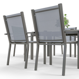 Outsunny 7-Piece Patio Dining Set with Table & 6 Stackable High-Back Armchairs – Steel Frame Garden Furniture, Grey