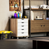 Vinsetto Mobile Filing Cabinet with 5 Drawers and Lockable Wheels – Home Office Storage Unit, Oak