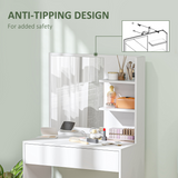 HOMCOM Modern Dressing Table with Large Mirror, Drawer & 3-Tier Open Shelves – Bedroom Vanity, White