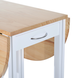 3-Piece Wooden Kitchen Cart with 2 Folding Stools, Drawers & Castor Wheels – Breakfast Bar Set for Small Kitchens