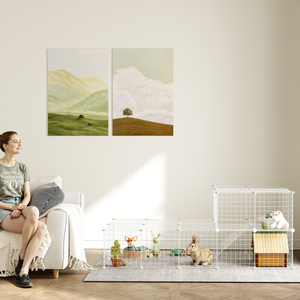 PawHut DIY Pet Playpen with 36 Panels & Door – Rabbit, Chinchilla and Hedgehog Enclosure, White