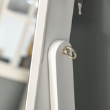 Lockable Mirrored Jewellery Cabinet with Adjustable Long Mirror, 4 Shelves & Necklace Hooks – White Armoire