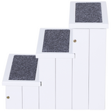 PawHut 3-Step Wooden Pet Stairs with Hidden Storage and Carpet Panels – Dog Steps for Bed and Sofa