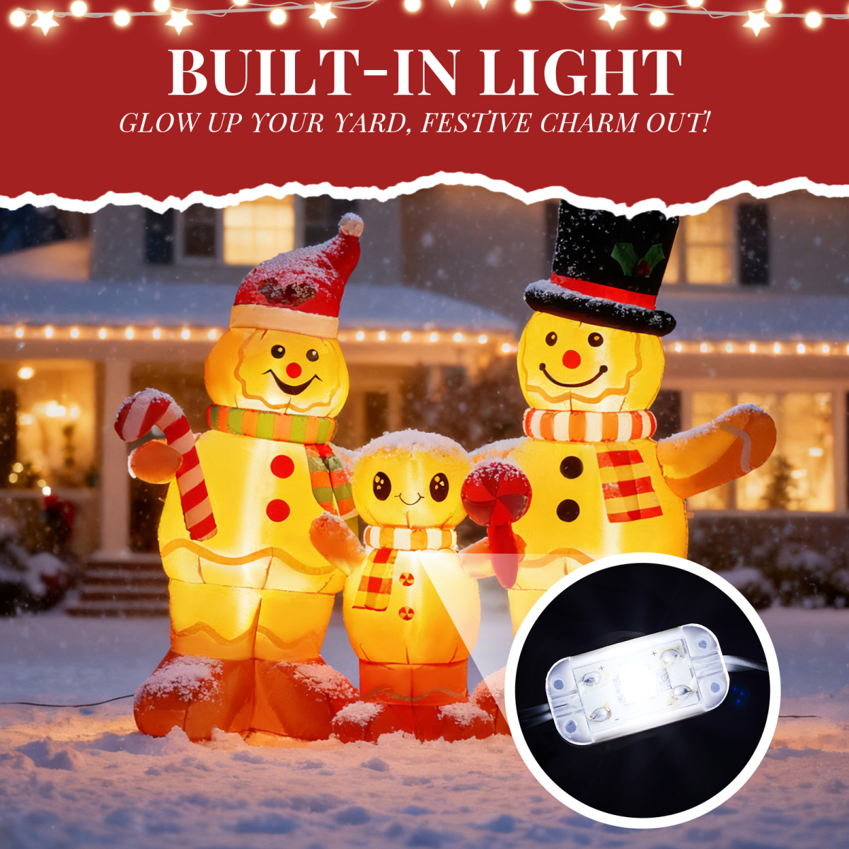 1.9m Inflatable Christmas Gingerbread Man Family with Warm White LEDs – Outdoor Decoration