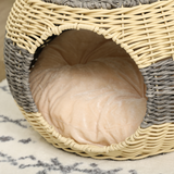PawHut Wicker Cat House with Soft Cushion, PE Rattan Raised Cat Bed – Enclosed Pet Cave, 40 x 30cm