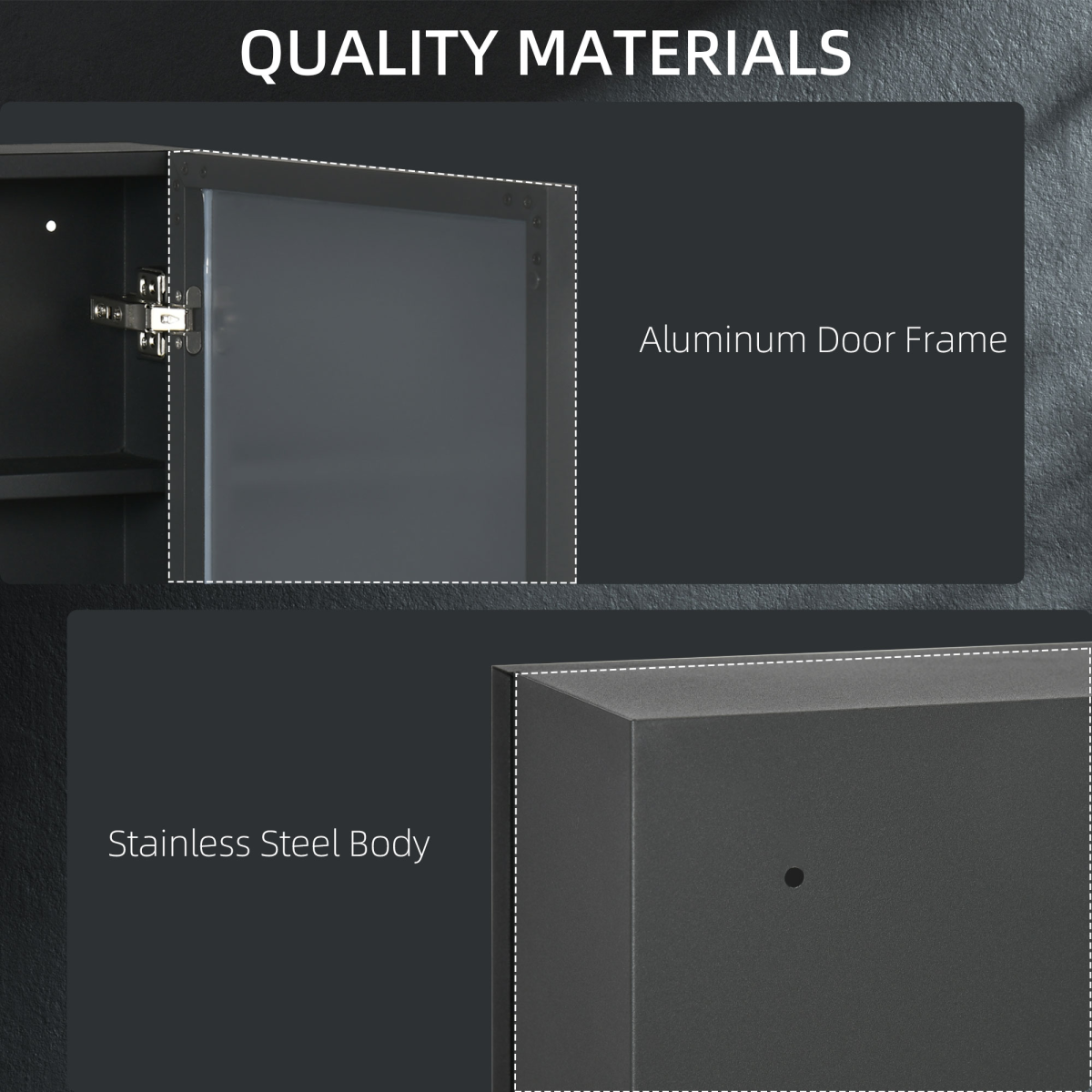 Stainless Steel Bathroom Mirror Cabinet with 3-Tier Shelves – Wall Storage for Toiletries, Jet Black
