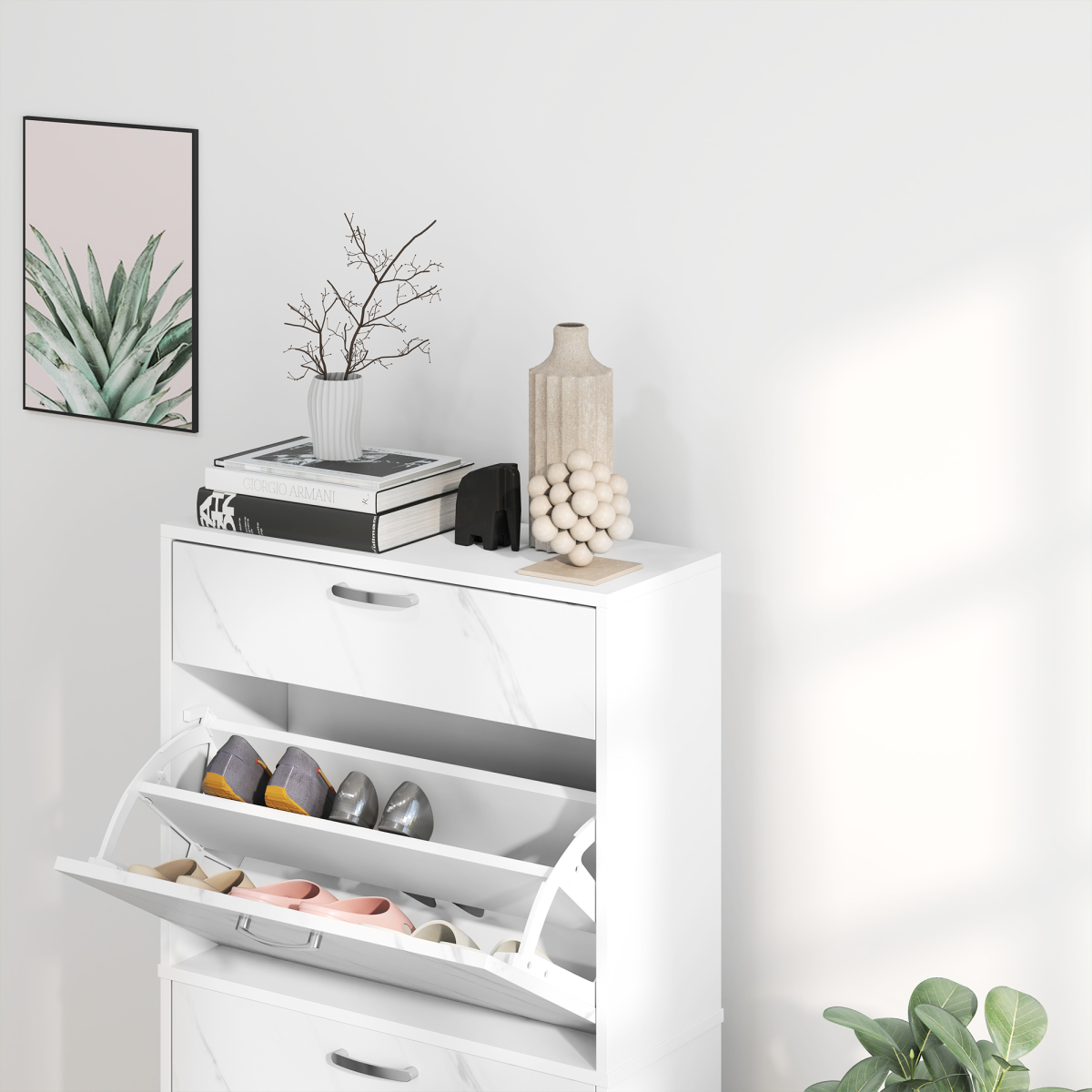 HOMCOM Shoe Cabinet with 4 Drawers for 18 Pairs, Adjustable Shelf & Anti-Tipping Straps – Black