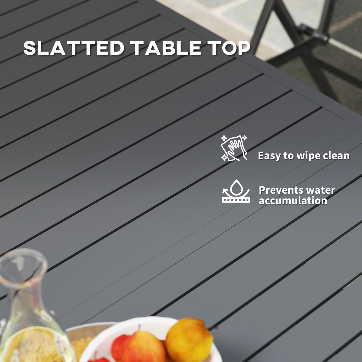 Outsunny Extending Garden Table with Slatted Top, 160/220 x 90 x 73 cm – Seats 6-8, Aluminium, Grey
