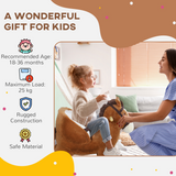 AIYAPLAY Kids Rocking Horse with Neighing Sounds, Safety Belt and Footrest – Toddler Ride On, Brown