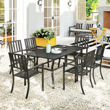 Outsunny 7-Piece Steel Patio Dining Set with 42mm Umbrella Hole – Table & 6 Stackable Chairs, Black