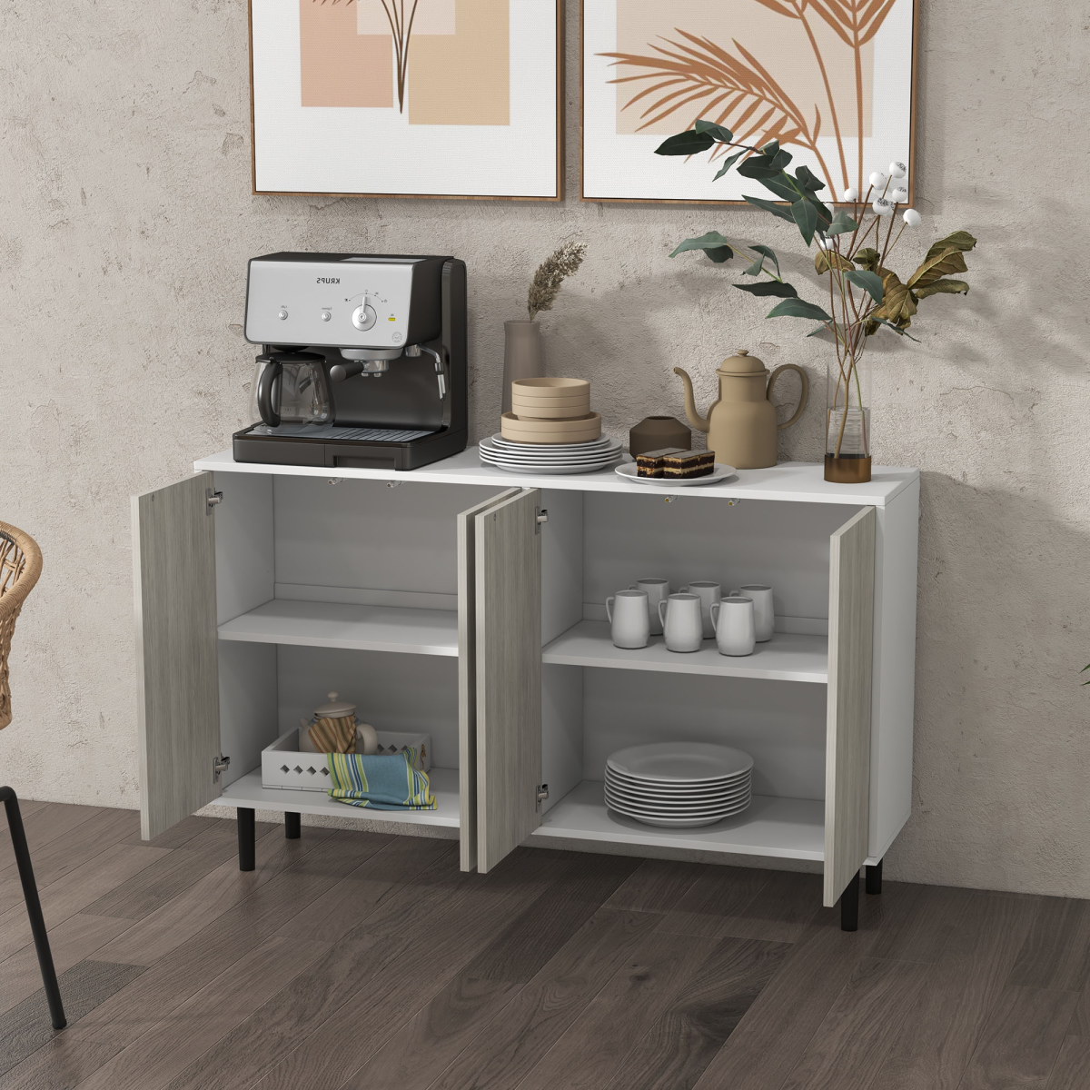 HOMCOM 2 Cupboard Sideboard with Adjustable Shelves – Living Room Storage Cabinet, White