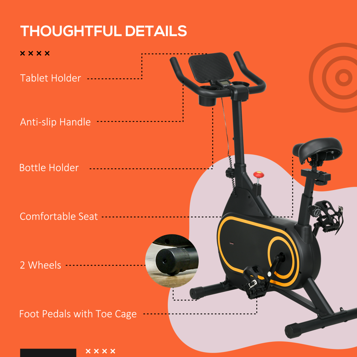 SPORTNOW Exercise Bike with 8 Resistance Levels, LCD Display & Tablet Holder – Belt-Drive Home Cardio Bike, Black
