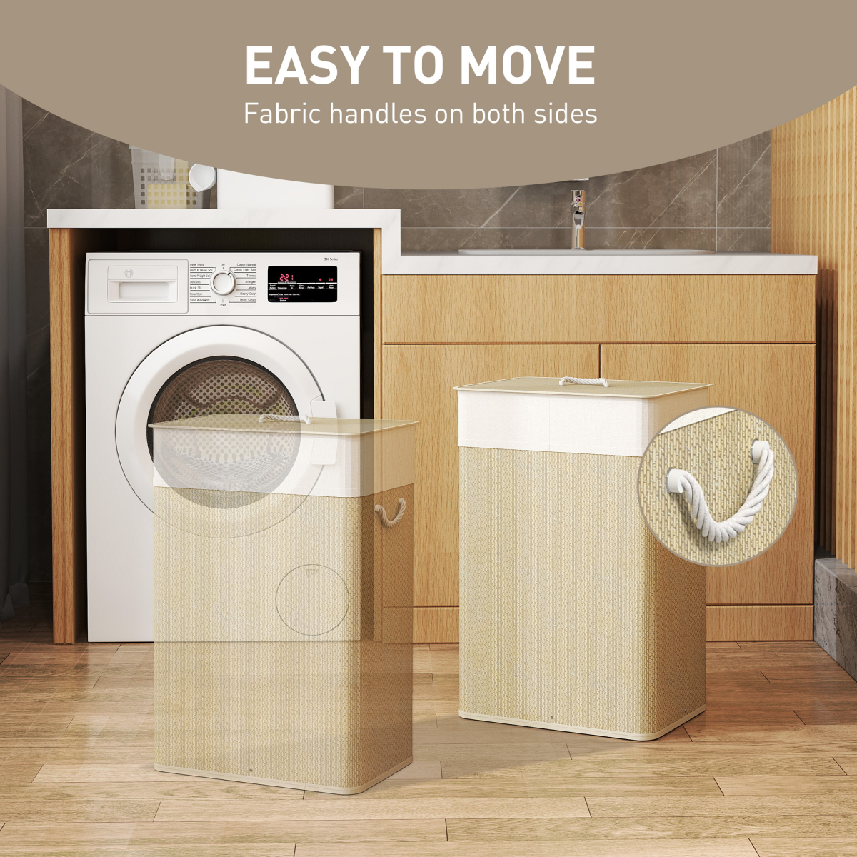 Bamboo Laundry Hamper Cabinet with Removable Lid and Detachable Bag – 72L Storage Basket, Natural Wood Finish