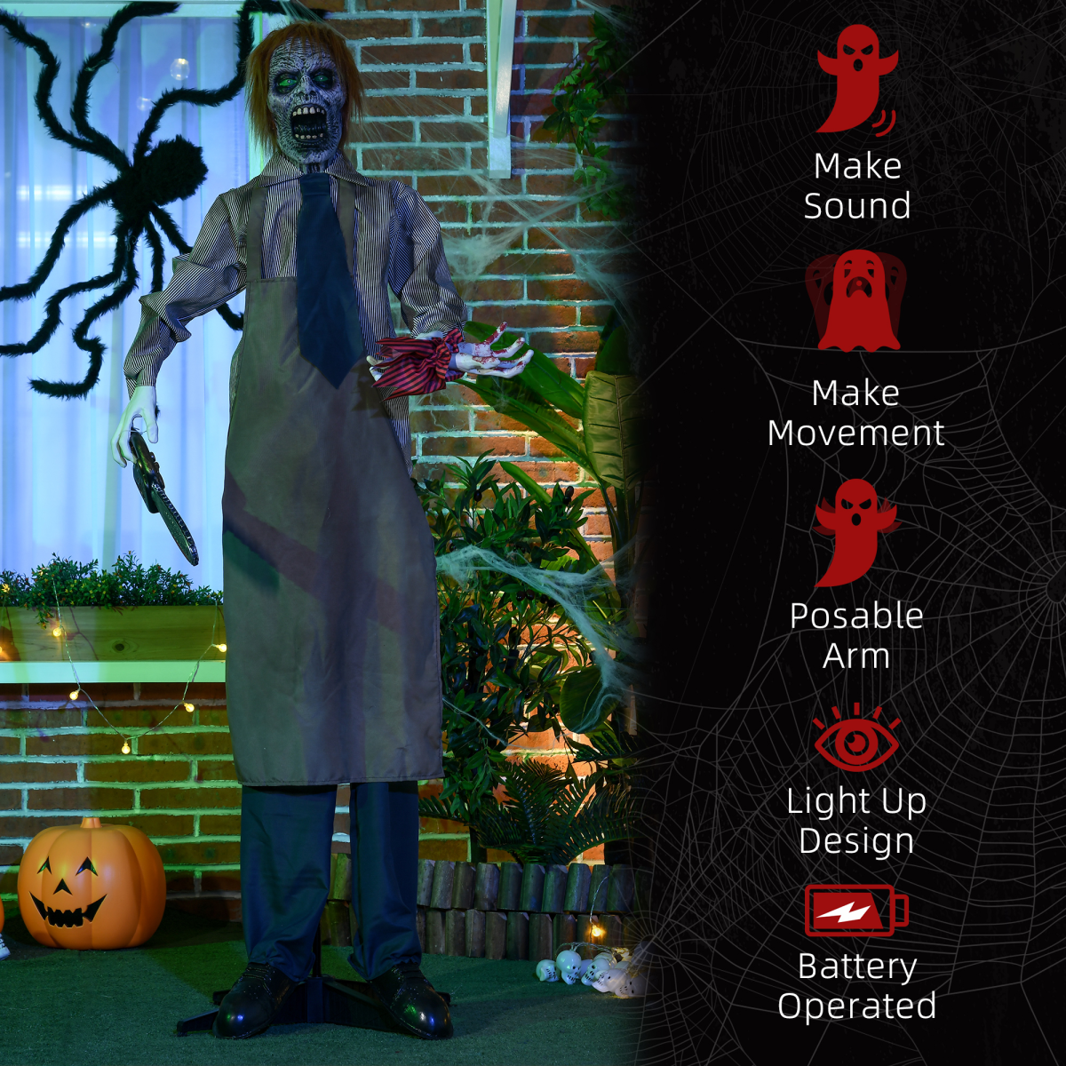 HOMCOM Life Size Animatronic Chainsaw Halloween Decoration with Motion Sensor & Sounds – Khaki