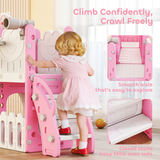 AIYAPLAY 7-in-1 Toddler Slide Set with Swing Seat, Basketball Hoop and Tunnel – Frog Theme Playset, Pink