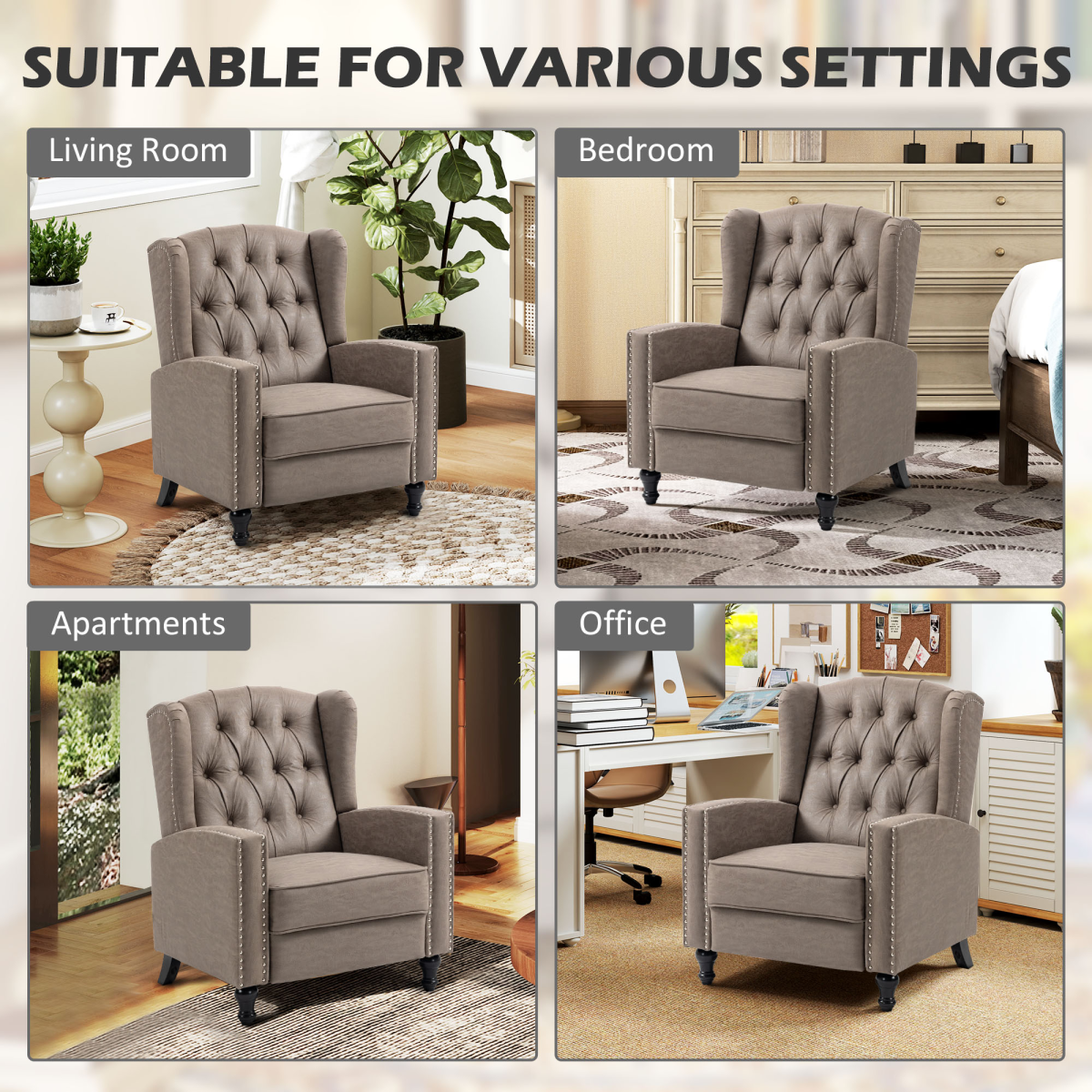 HOMCOM Marble-Effect Manual Reclining Armchair with Footrest & Decorative Studs – Living Room Recliner, Brown