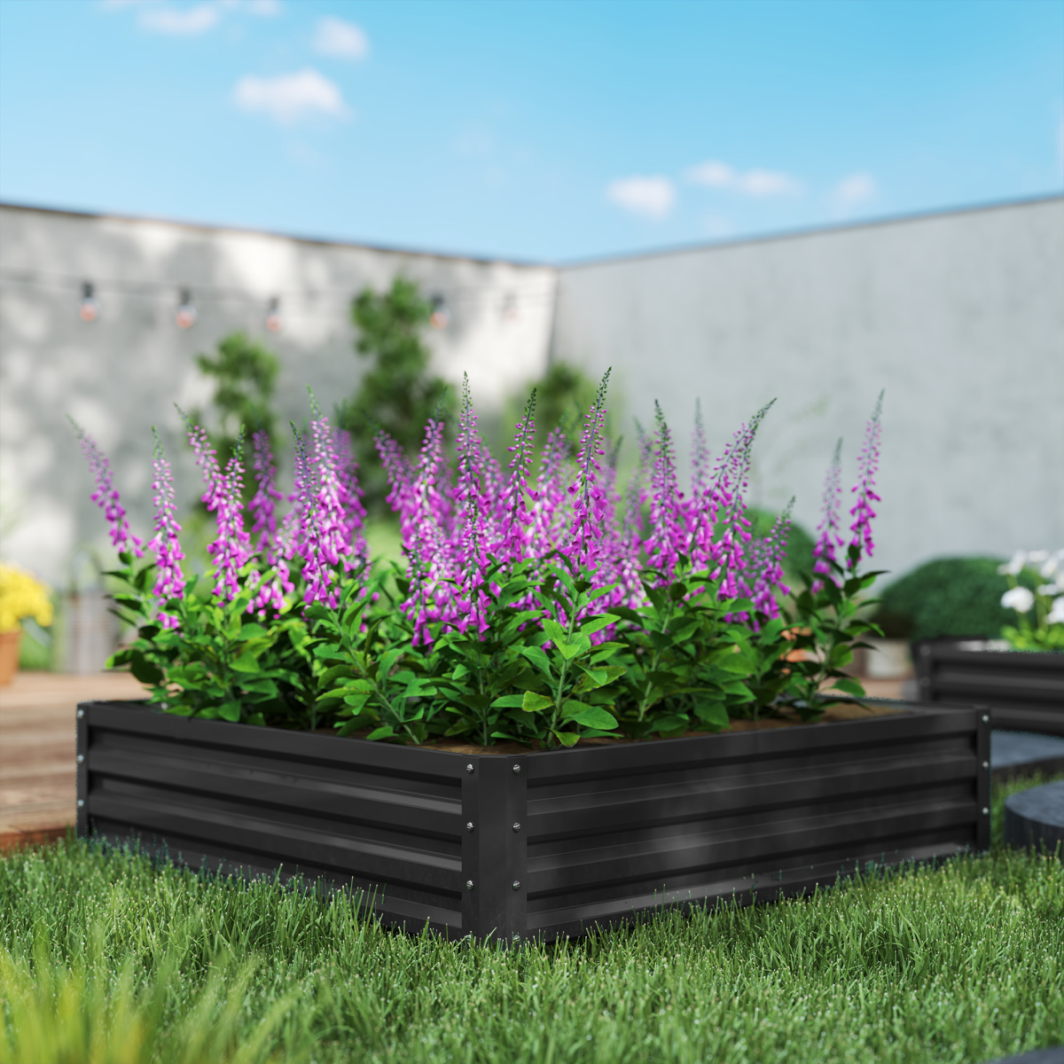 Outsunny 120 x 120cm Galvanised Steel Raised Garden Bed – Modular Planter Kit for Flowers and Vegetables, Grey