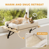 PawHut Cat Radiator Bed with Adjustable Bracket, Hanging Hammock & Cushion – Pine Wood Window Perch, Cream