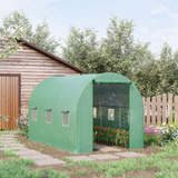 Walk-in Tunnel Greenhouse with 6 Windows & Zipped Roll-up Door – Steel Frame, 11.5 x 6.6 x 6.6ft, Deep Green
